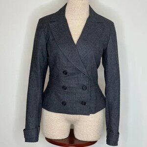 Reiss Women's Double Breasted Tailored Fit Virgin Wool Gray Blazer Size 10